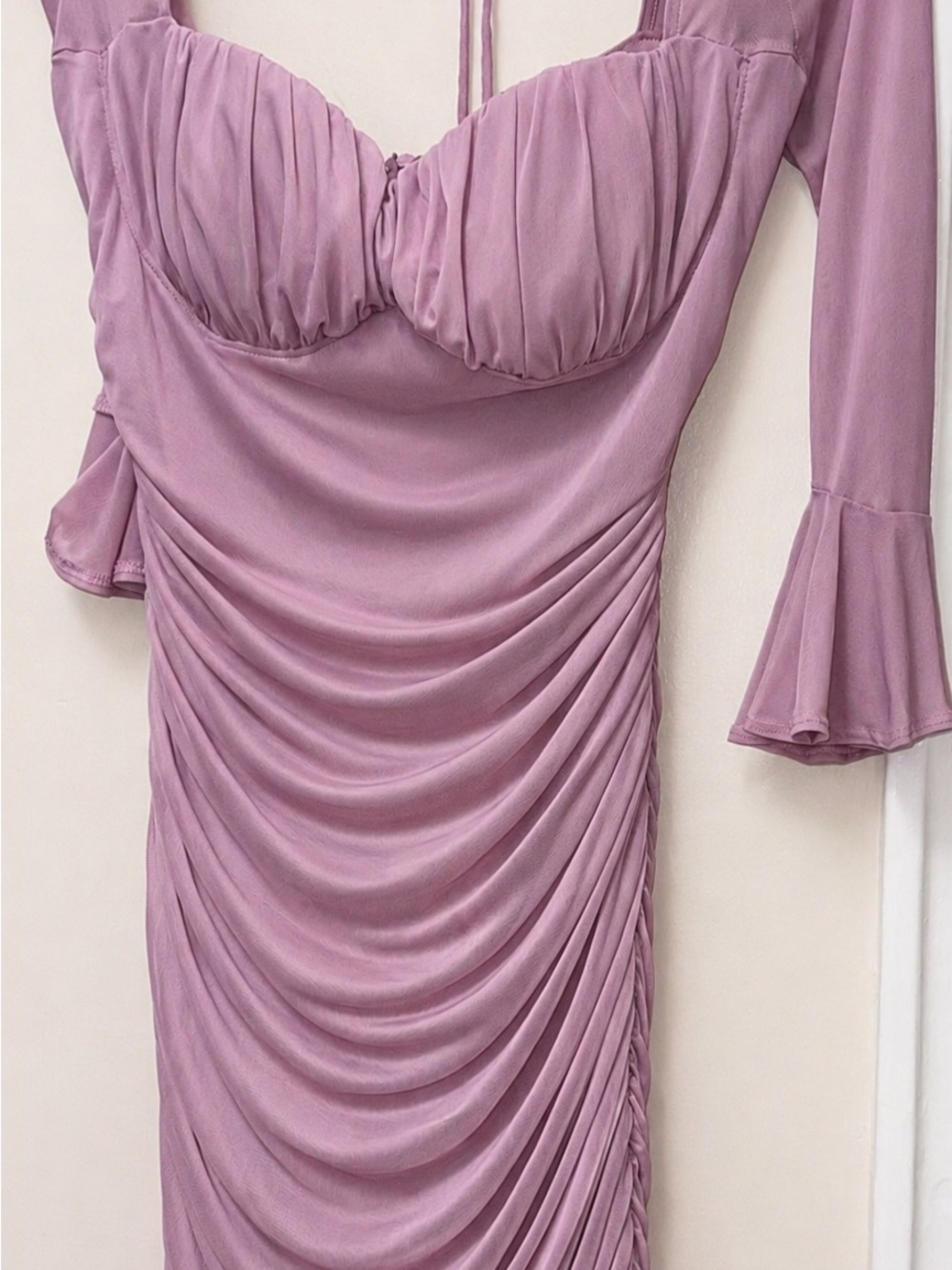 Ruched Long Sleeve Bodycon Dress in Lavender - Women